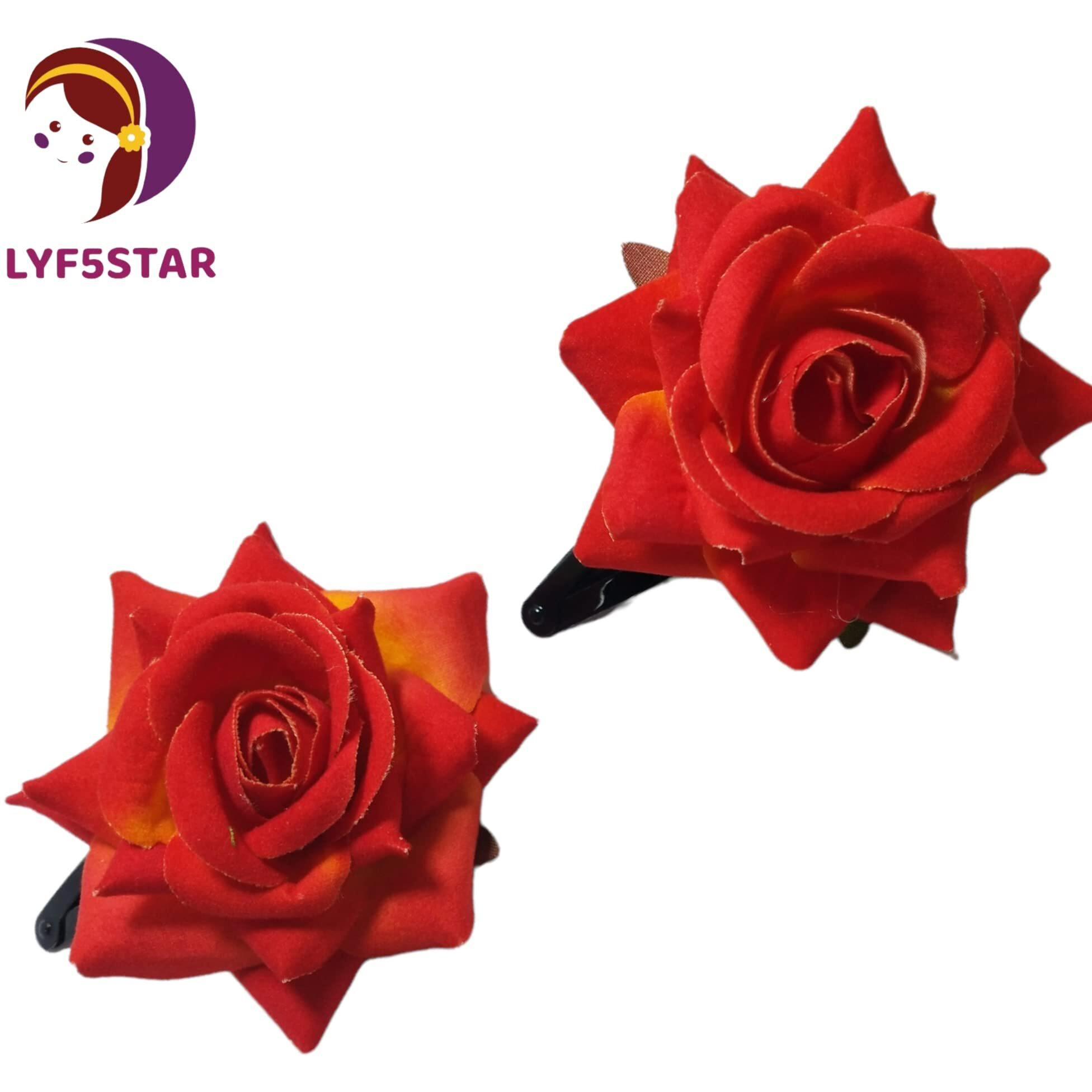 Lyf5Star Handmade Artificial Orange Rose Flower Tiktok Hairpin | Bridal Hair Accessories | Artificial Orange Rose Hair Pin | Stylish And Elegant Hair Accessories For Women & Girls | Pack Of 2