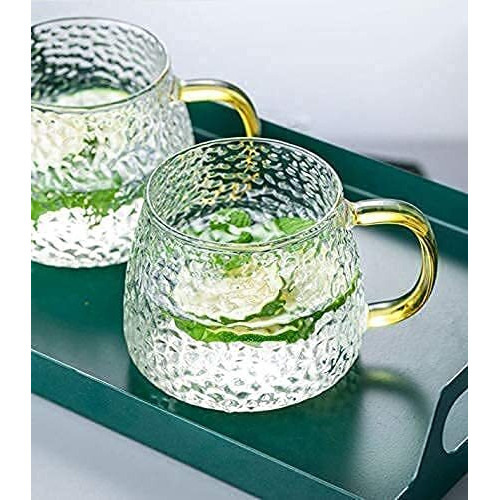 Zroy Enterprise Premium Classic Glass Tea & Coffee Cup Set Of 2-410 Ml, For Transparent Espresso Cappuccino Hot Chocolate, Milk Cup, Green Tea, Herbal Tea, Lemon Tea (Lemon Cup, 2)