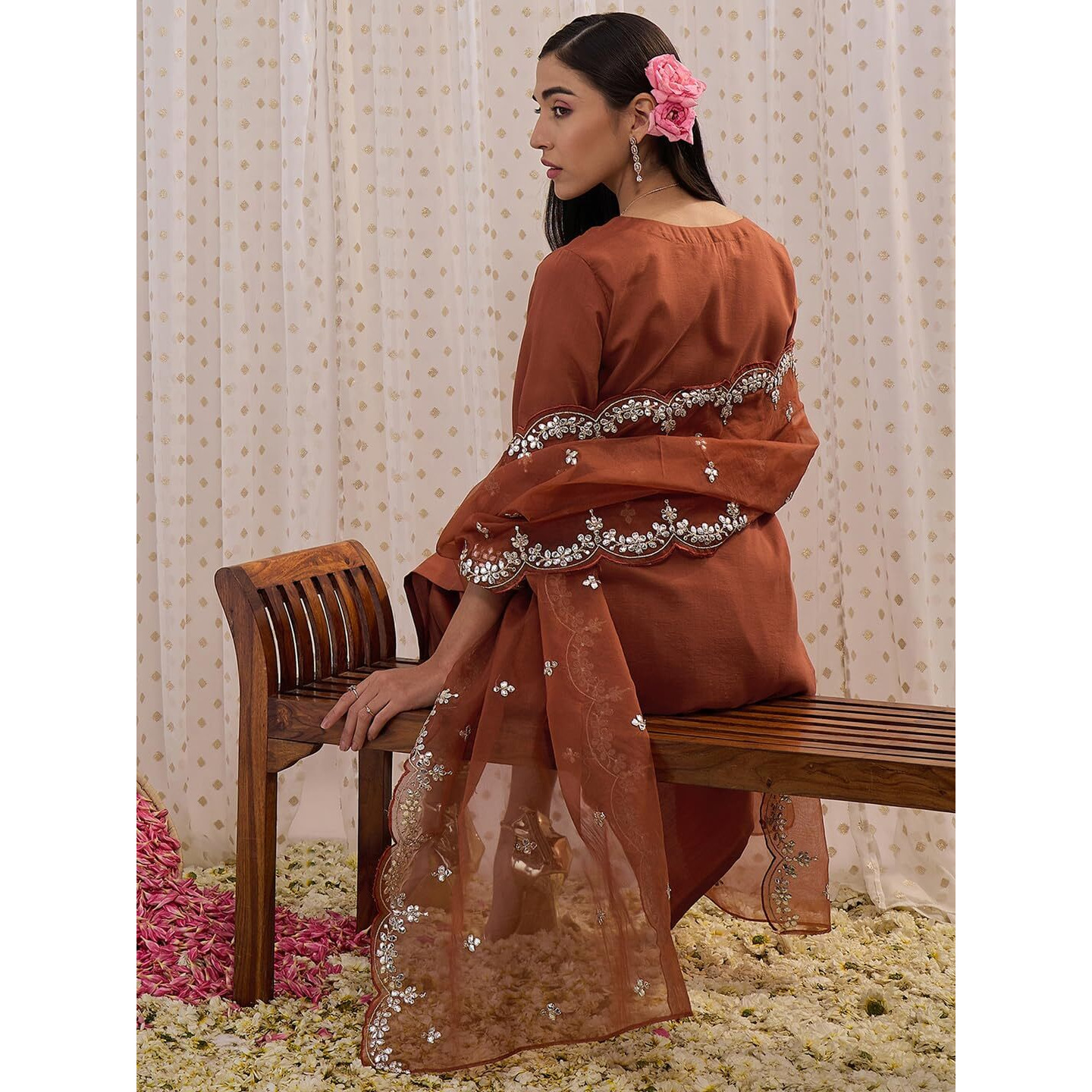 Indo Era Women's Embroidered Silk Blend Straight Kurta & Pant With Dupatta Suit Set (Kh9Rt6008_X-Large)