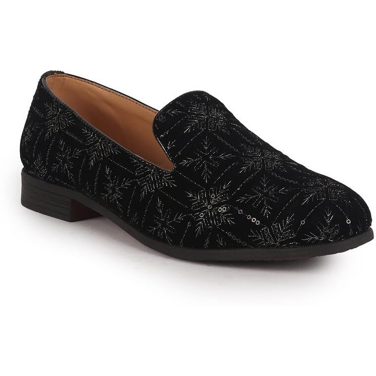 Fausto Fst Fosme-2165 Black-46 Men Black Ethnic Velvet Sequin Embroidered Slip On Juttis And Mojaris For Wedding|Party Slip-On|Traditional Kurtas Shoes|Prom Slip On Shoes (12 Uk)