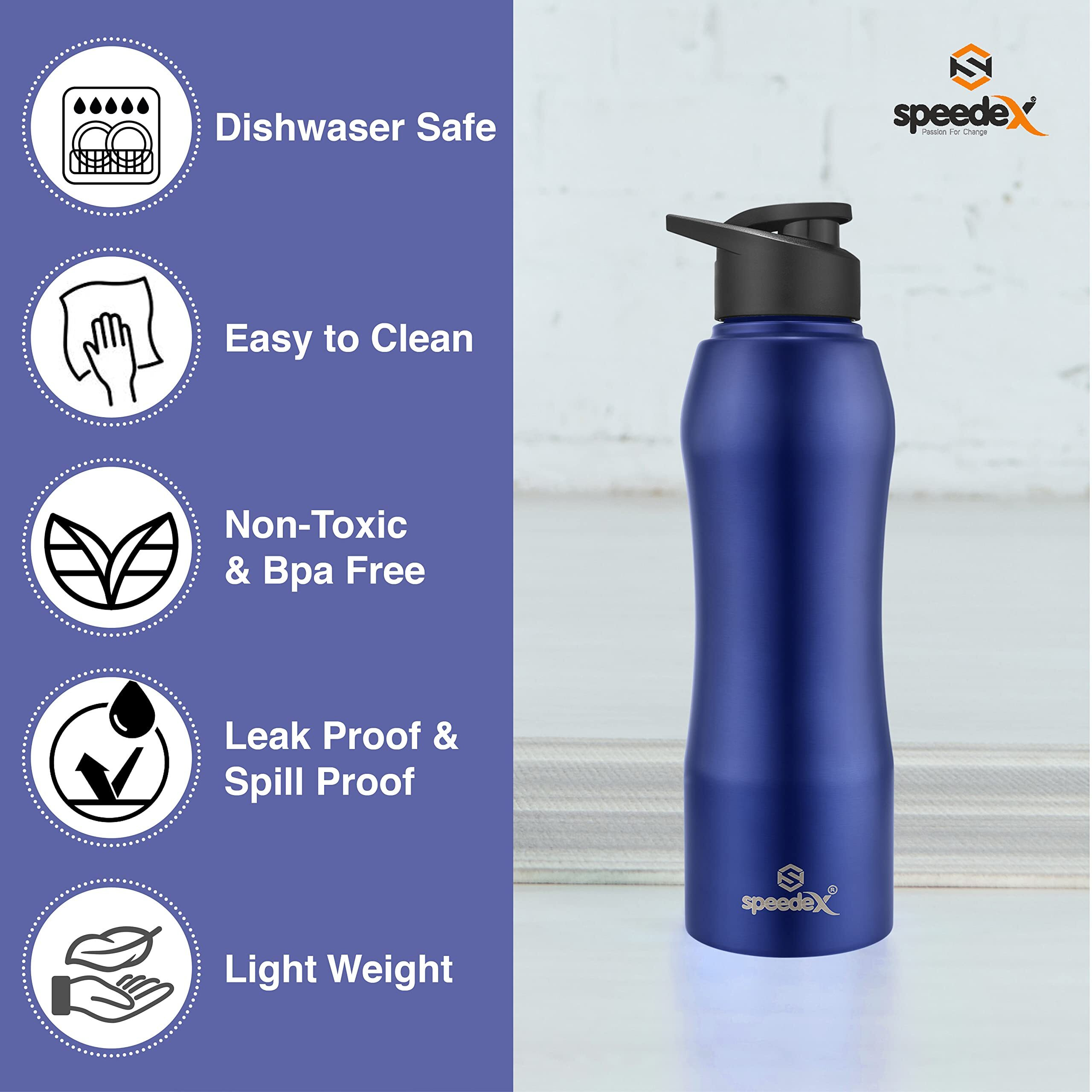 Speedex Stainless Steel Water Bottle 1 Ltr For School, Gym, Office Bottles 1 Litre For Boys, Girls, Men, Women, Kids, Fridge, Blue Colour, Set Of 6, Sipper Cap
