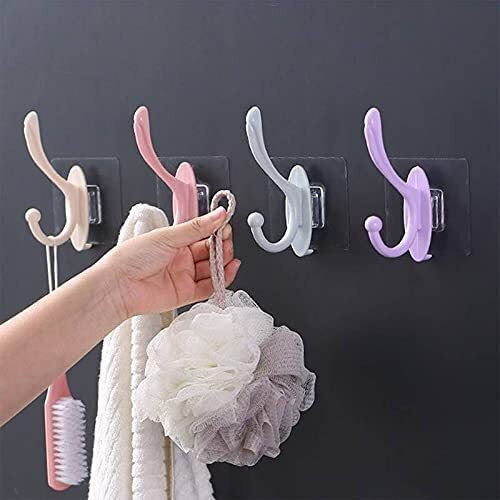 Svh Waterproof Adhesive Wall Mount Hooks For Hanging,Hook Rack, Hook Rail,Coat Hanger For Jacket,Clothes,Hats,Towel No Drilling (Pack Of 5), Plastic, Multicolour