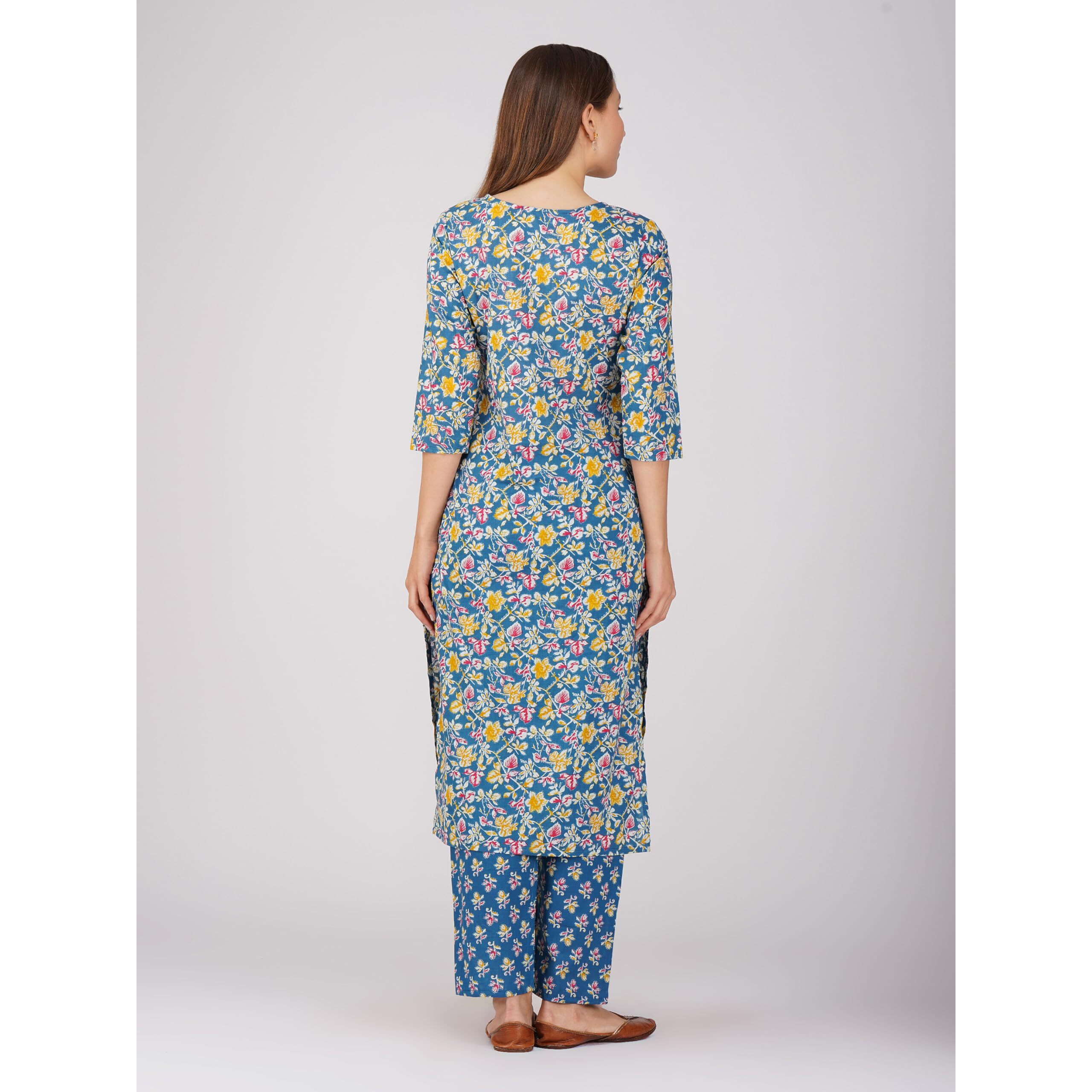 Amayra Women's Cotton Embroidered Straight Kurta With Pant And Dupatta Set(Tck551,Blue,Xl)