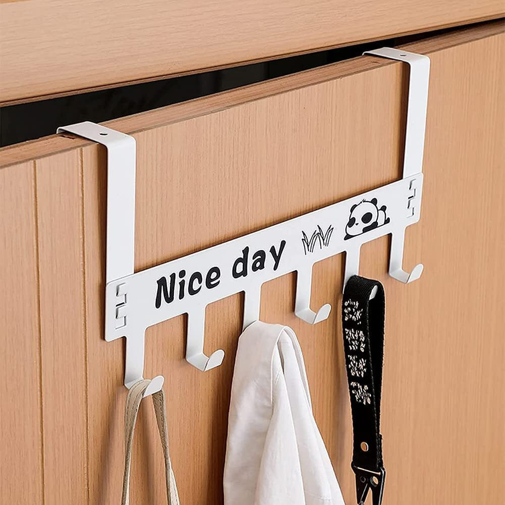 Docat Metal Door Hanger For Cloth Hanging Over The Door Hook With 6 Hooks Portable Hooks Home Office Dcor Heavy Duty Door Rack For Hanging Coats Clothes Hats Robes Towels (White)