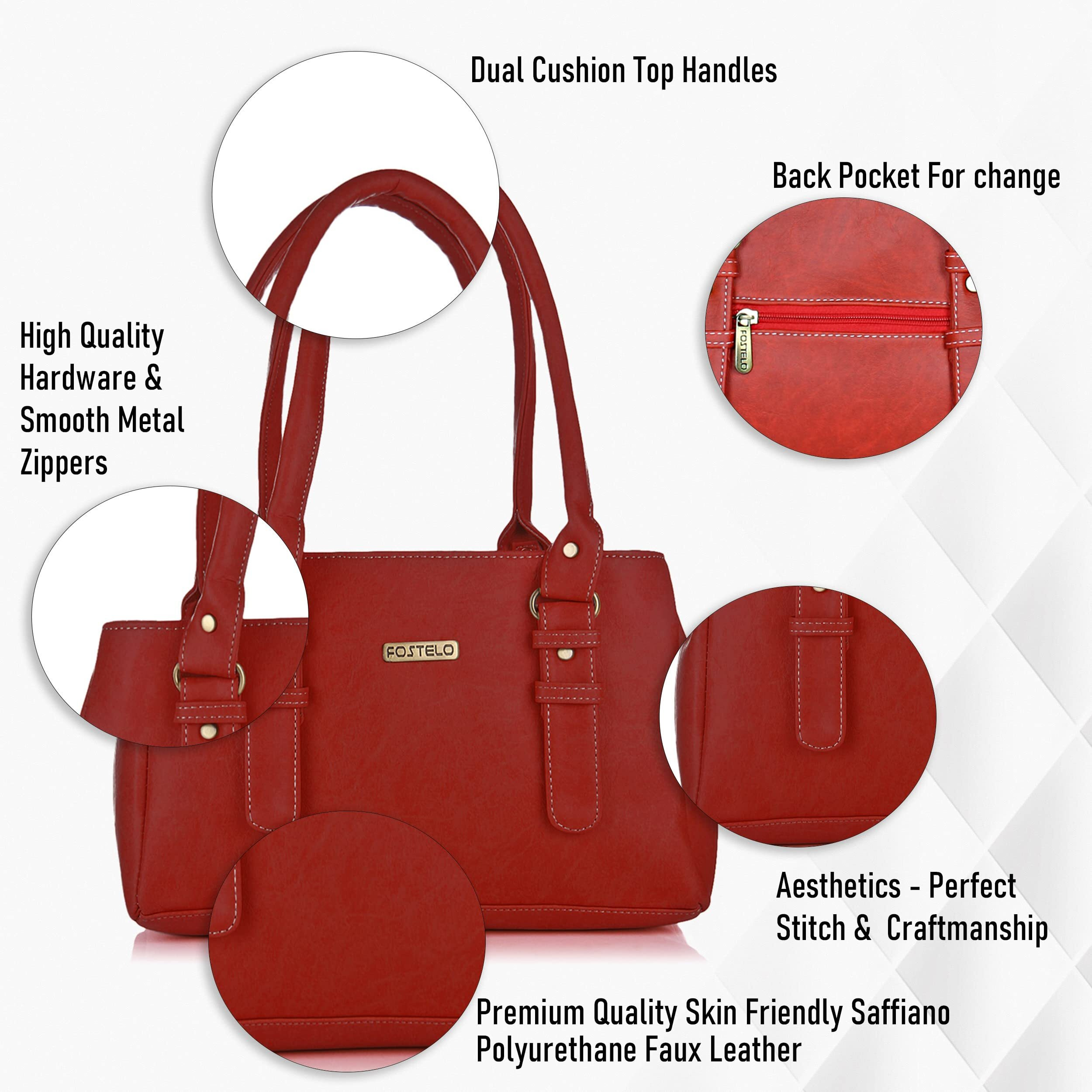 Fostelo Women's Vegan Leather Westside Handbag Shoulder Hobo Bag Ladies Purse (Red) (Large)