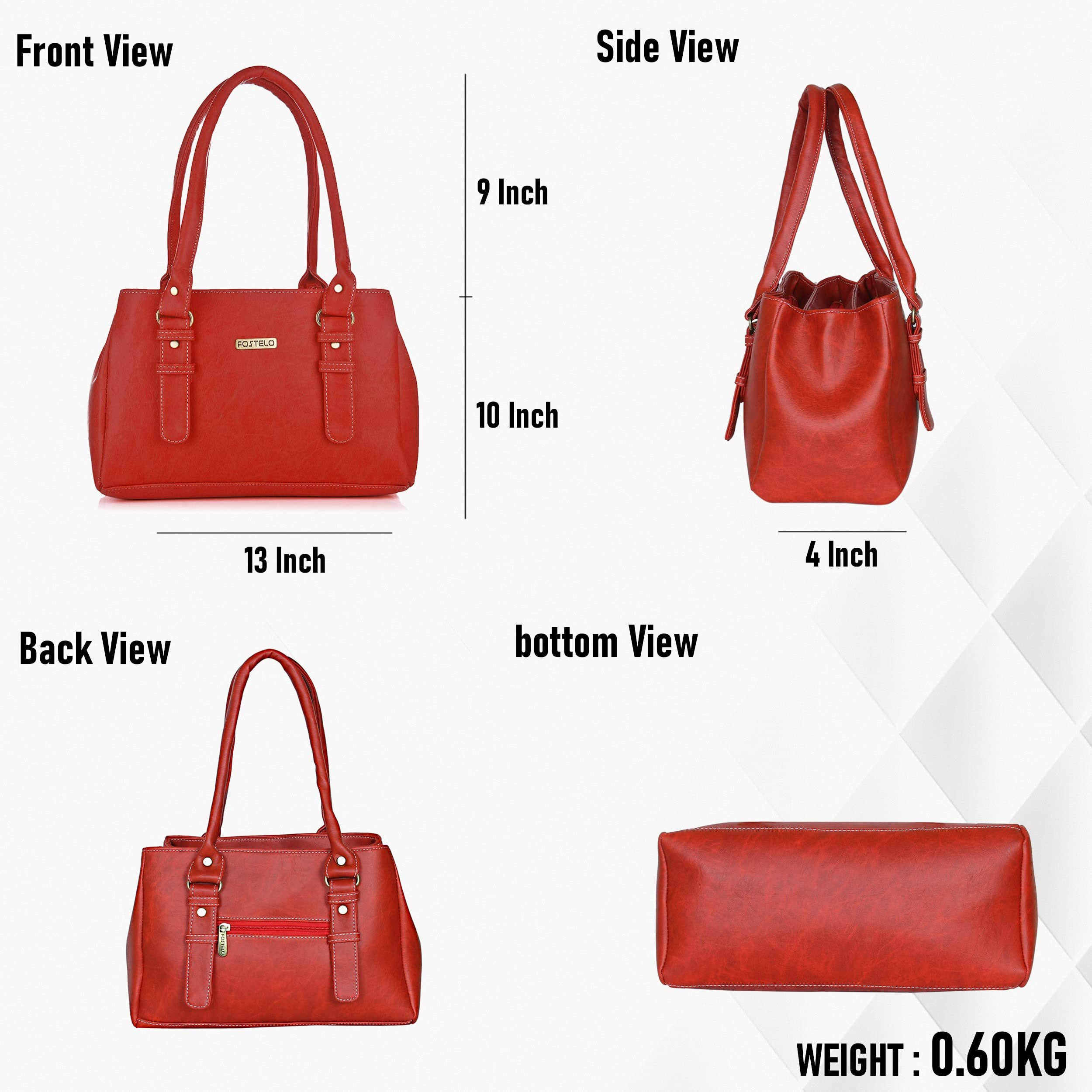 Fostelo Women's Vegan Leather Westside Handbag Shoulder Hobo Bag Ladies Purse (Red) (Large)