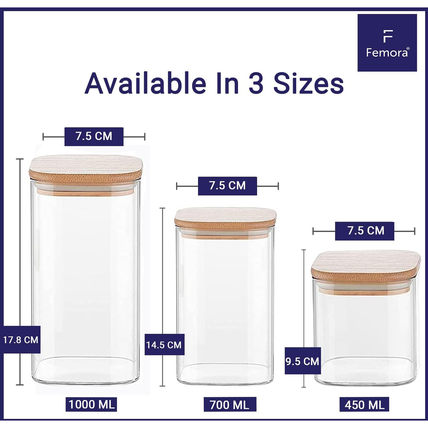 Femora Borosilicate Glass Jars With Wooded Lid| 1 Year Warranty| Multipurpose Airtight Storage Jars For Cookies, Snacks, Spices| Glass Jar 450Ml| Set Of 1| Transparent Glass Jars For Kitchen Storage