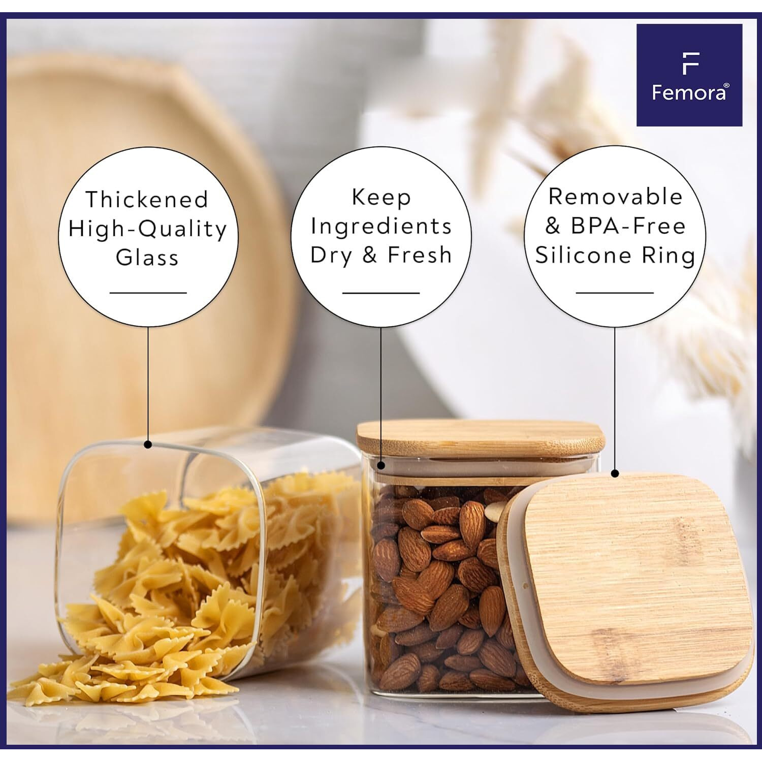 Femora Borosilicate Glass Jars With Wooded Lid| 1 Year Warranty| Multipurpose Airtight Storage Jars For Cookies, Snacks, Spices| Glass Jar 450Ml| Set Of 1| Transparent Glass Jars For Kitchen Storage