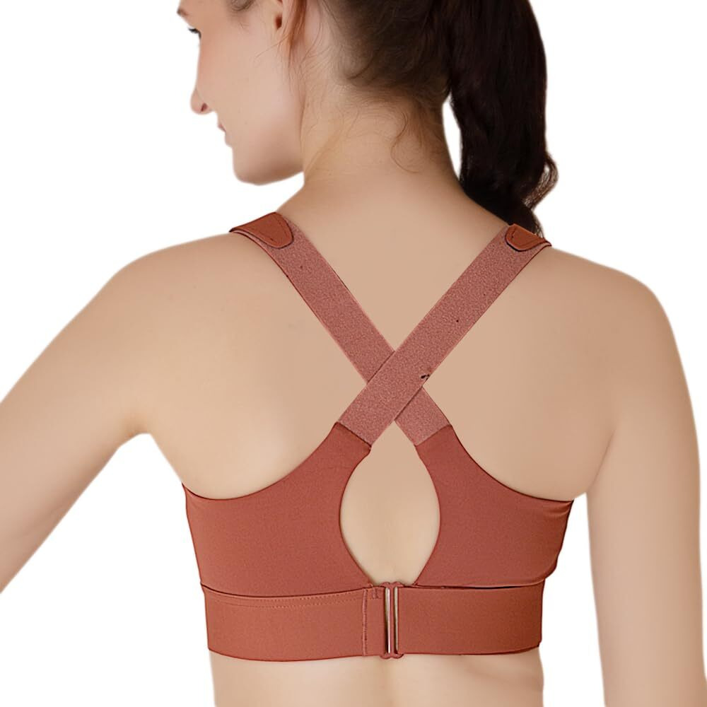 Luella High Impact Sports Bra, Front Zip, Adjustable Velcro Straps, Crisscross Back, Black (In, Alpha, 3Xl, Regular, Red)