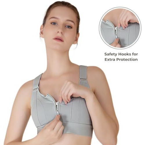Luella High Impact Sports Bra, Front Zip, Adjustable Velcro Straps, Crisscross Back, Black (In, Alpha, 2Xl, Regular, Black)