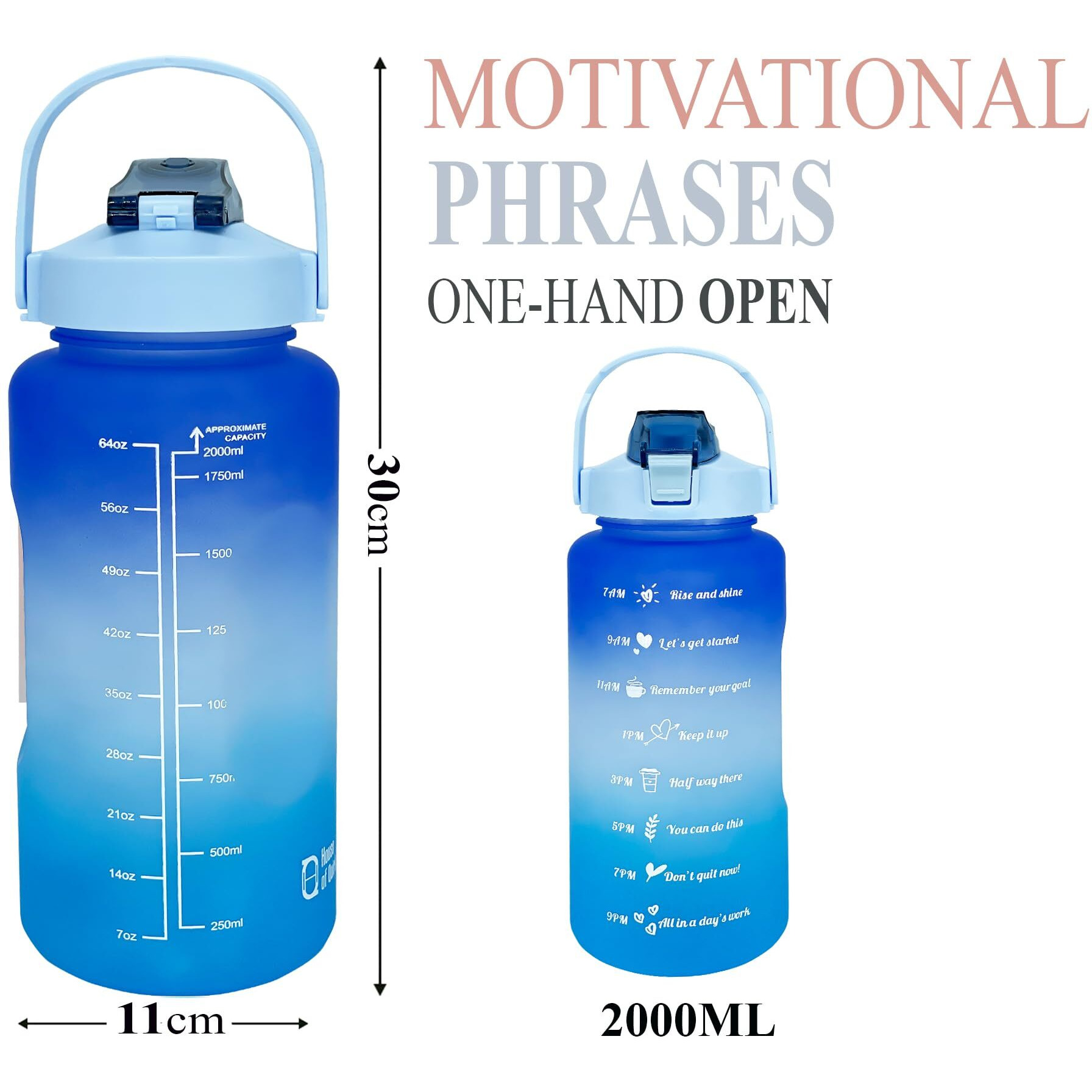 House Of Quirk Plastic 2 Litre 3D Sticker Water Bottle With Straw, Unbreakable Sports Water Bottles With Handle, Leak Proof Drinks Bottle Bpa Free For Gym Fitness Outdoor Sports - Black/Grey/Black