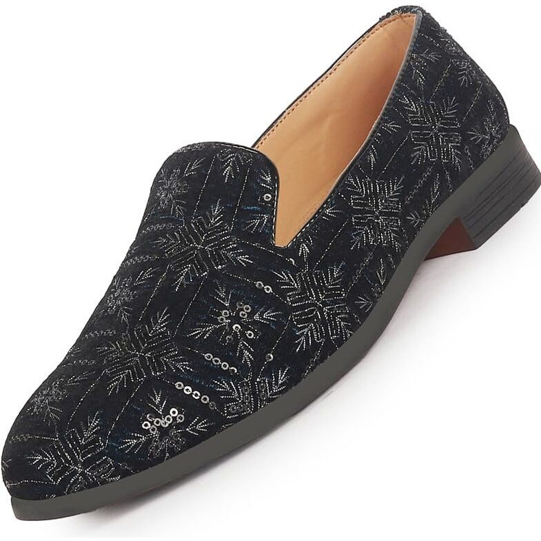 Fausto Fst Fosme-2165 Blue-45 Men Blue Ethnic Velvet Sequin Embroidered Prom Slip On Juttis And Mojaris For Wedding|Party Slip-On|Traditional Kurtas Shoes|Festive Slip On Shoes (11 Uk)