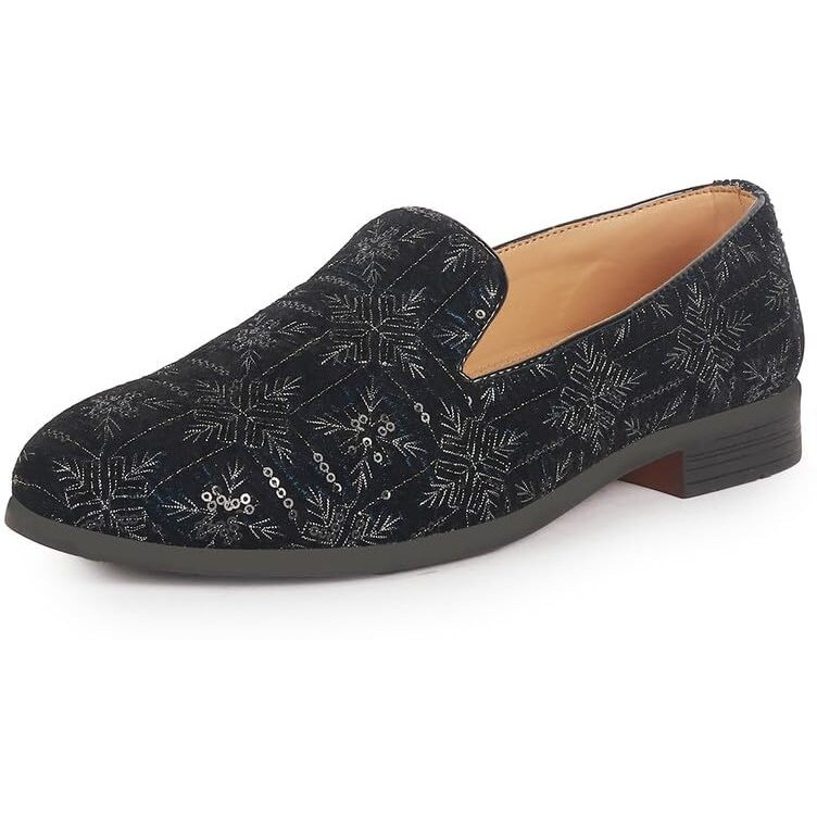 Fausto Fst Fosme-2165 Blue-45 Men Blue Ethnic Velvet Sequin Embroidered Prom Slip On Juttis And Mojaris For Wedding|Party Slip-On|Traditional Kurtas Shoes|Festive Slip On Shoes (11 Uk)