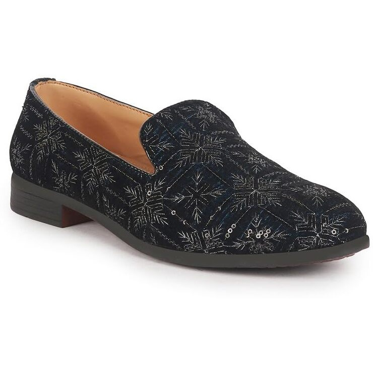 Fausto Fst Fosme-2165 Blue-45 Men Blue Ethnic Velvet Sequin Embroidered Prom Slip On Juttis And Mojaris For Wedding|Party Slip-On|Traditional Kurtas Shoes|Festive Slip On Shoes (11 Uk)