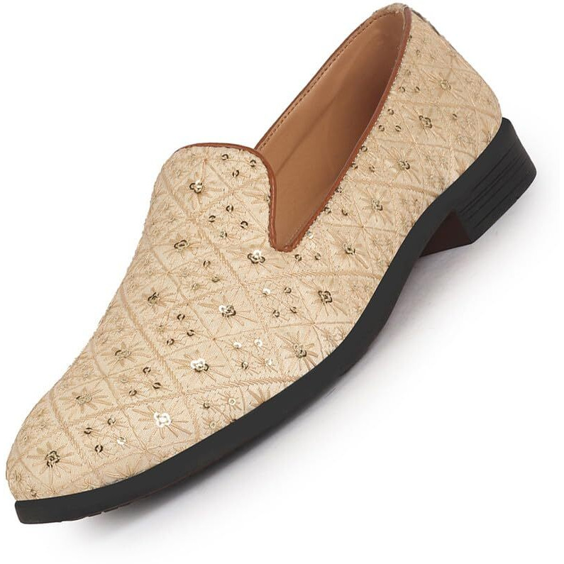Fausto Fst Fosme-2165 Cream-46 Men Cream Ethnic Velvet Sequin Embroidered Prom Slip On Juttis And Mojaris For Wedding|Party Slip-On|Traditional Kurtas Shoes|Festive Slip On Shoes (13 Uk)