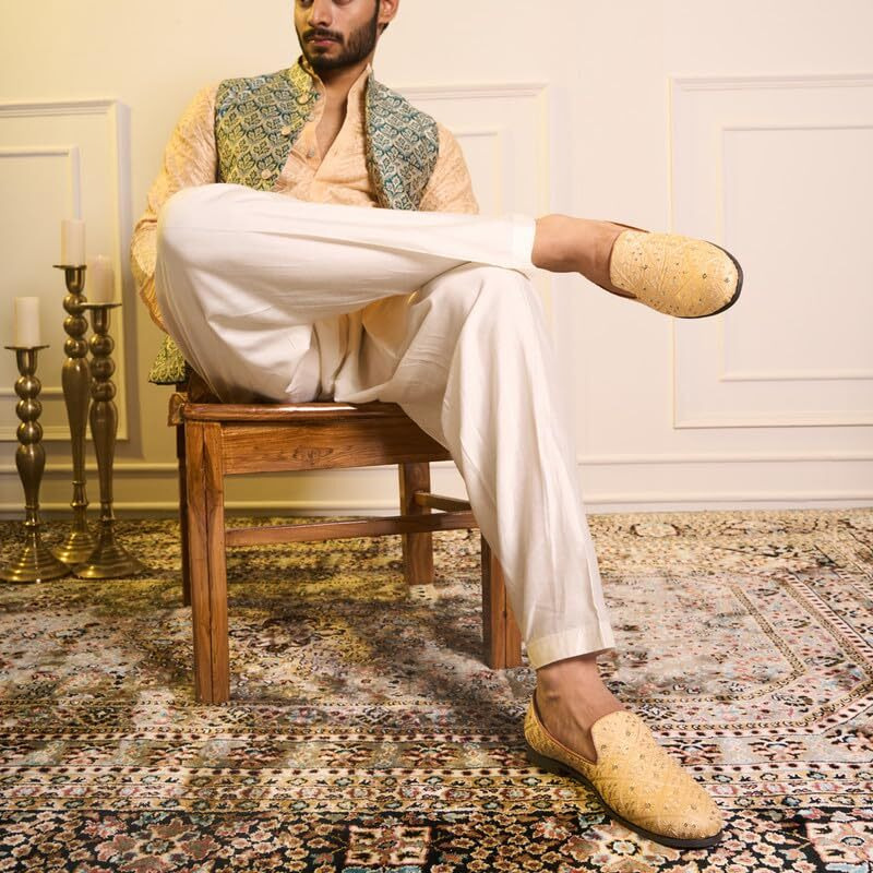 Fausto Fst Fosme-2165 Cream-46 Men Cream Ethnic Velvet Sequin Embroidered Prom Slip On Juttis And Mojaris For Wedding|Party Slip-On|Traditional Kurtas Shoes|Festive Slip On Shoes (13 Uk)