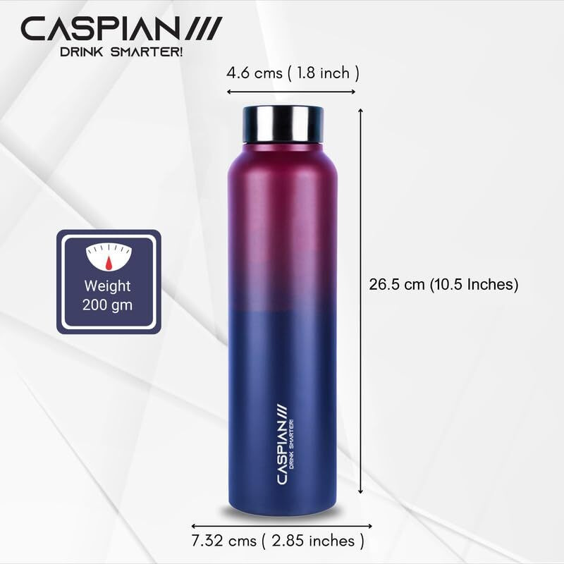 Caspian /// Astra Stainless Steel Water Bottle (Midnight Crimson, 1 Litre, Set Of 1)| Leak Proof Thunder For Fridge Home Office Travel School Kids Boys Girls Adults Sports Gym Yoga