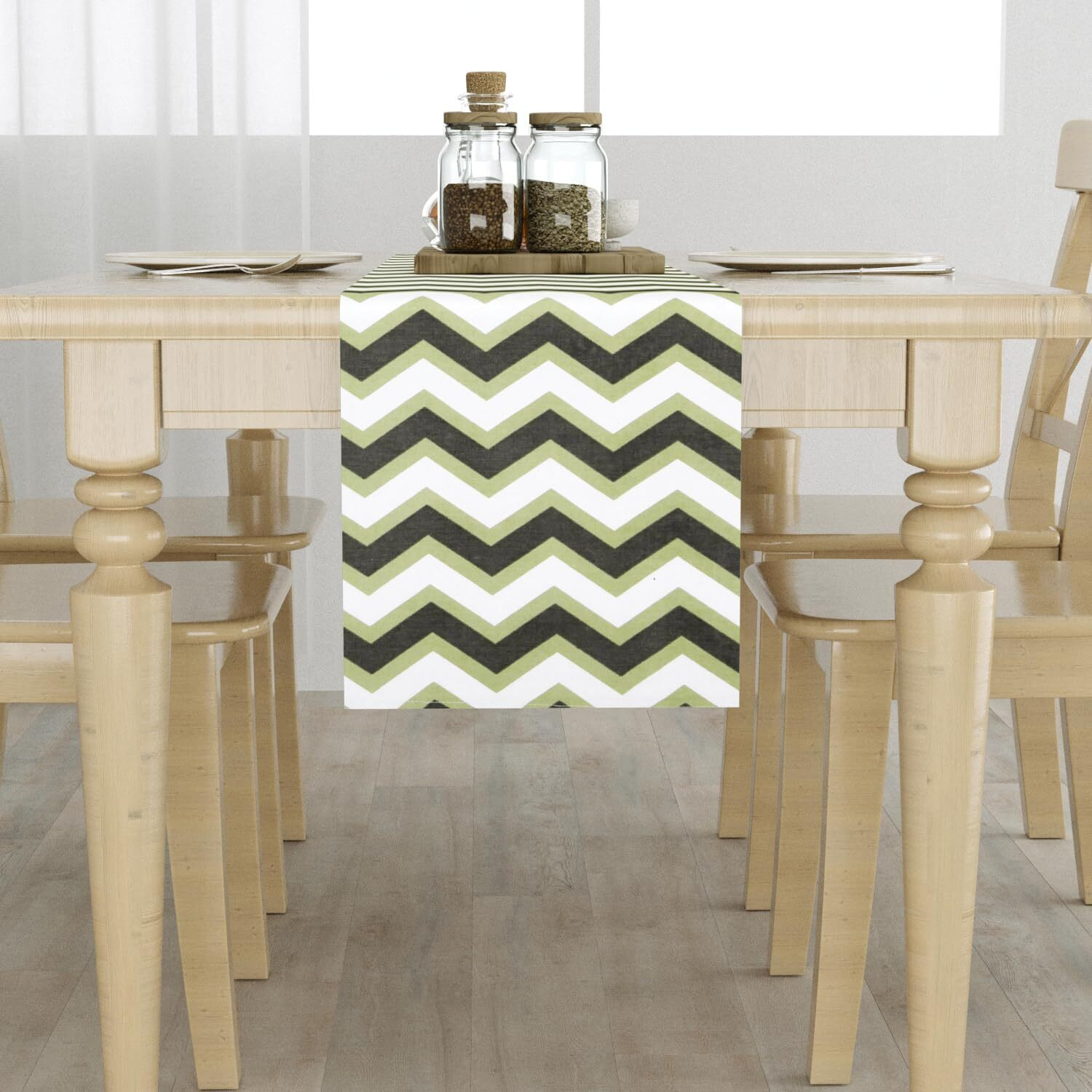 Homemonde 6 Seater Cotton Table Runners 12 X 72 Inches Coffee Table, Party, Wedding, Grey, Chevron ( 30 X 182 Cm )
