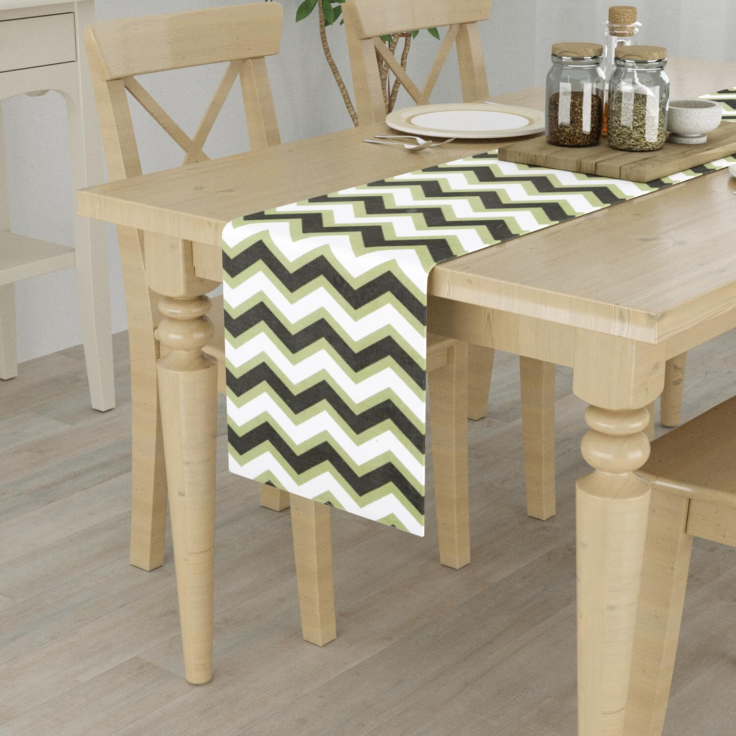 Homemonde 6 Seater Cotton Table Runners 12 X 72 Inches Coffee Table, Party, Wedding, Grey, Chevron ( 30 X 182 Cm )