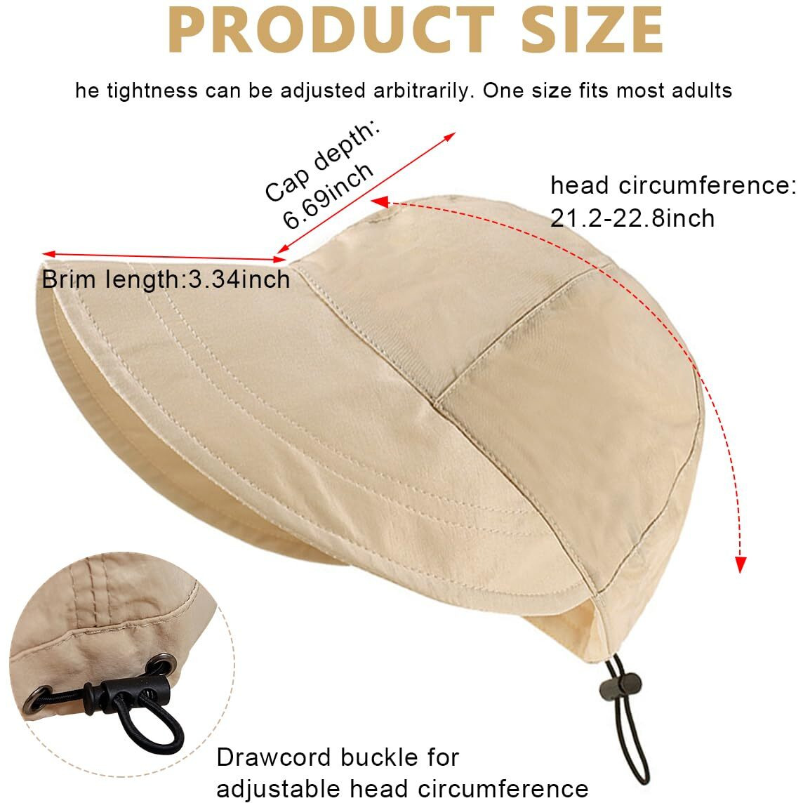 Palay Polyester Bucket Hat For Women Sun Protection Wide Brim Beach Hat Sun Hats For Women, Fashion Lightweight Quick Dry Summer Cap, Adjustable Drawstring Closure, Khaki
