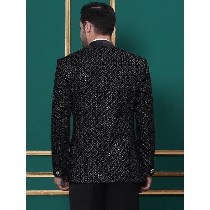 Favoroski Wedding Sequence Blazer Suit For Men | Black Wedding Suit For Men | Embroidered Velvet Blazer | Relaxed Fit Blazer For Men Wedding Party | Semi Formal Men Blazer For Wedding Party