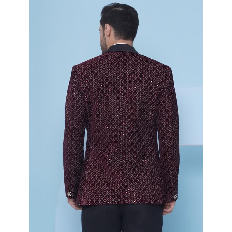 Favoroski Wedding Sequence Blazer Suit For Men | Embroidered Maroon Velvet Blazer | Relaxed Fit Blazer For Men Wedding Party | Ethnic Wear Blazer For Men | Men Blazer For Wedding Party