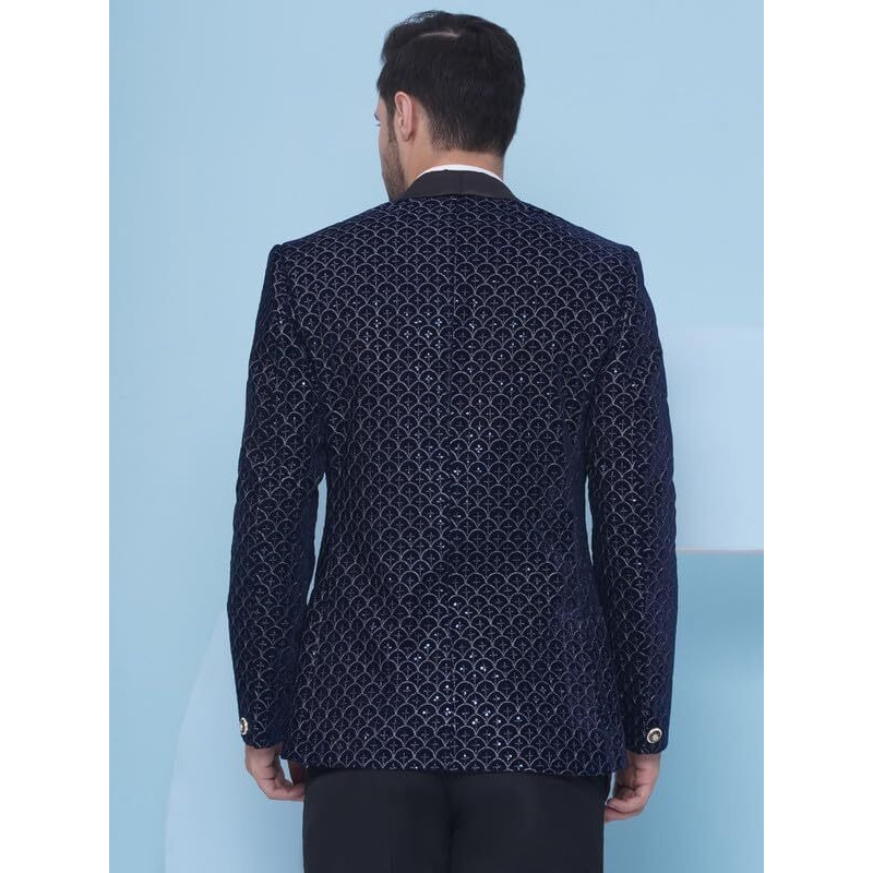 Favoroski Wedding Sequence Blazers For Men | Blue Embroidered Velvet Blazer | Relaxed Fit Blazer For Men Wedding Party | Ethnic Wear Blazer For Men | Men Blazer For Wedding Party | Blazer Suit For Men