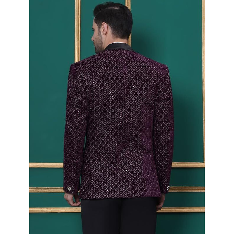 Favoroski Wedding Sequence Blazer Suit For Men | Purple Coat For Men Blazer | Relaxed Fit Blazer For Men Wedding Party | Embroidered Velvet Blazer | Blazer Coat For Men Wedding Party