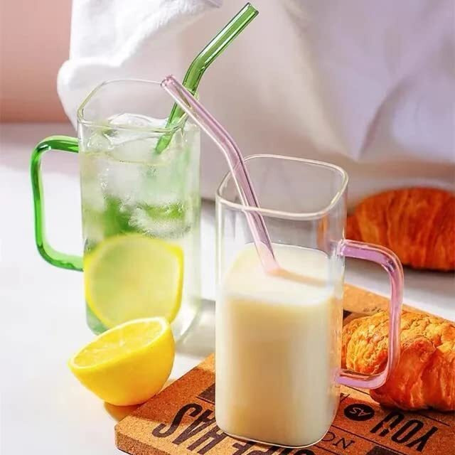 Kikiluxxa Random Clour Glass Fruit Juice Milk Sipper Tumbler Mug With Glass Straw - 400Ml - Pack Of 1 - Tea And Coffee Cup Can Set (Toronto Tumbler 1)