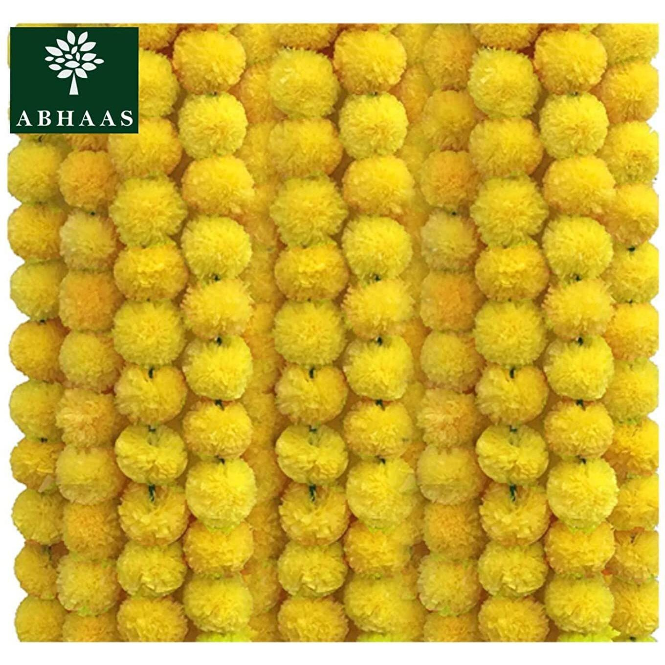 Abhaas Artificial Marigold Flowers For Decoration Long Marigold Garlands For Decoration Toran Indian Genda Phool For Wedding & Festival |4.8 Feet Long |Yellow | 5 Strings
