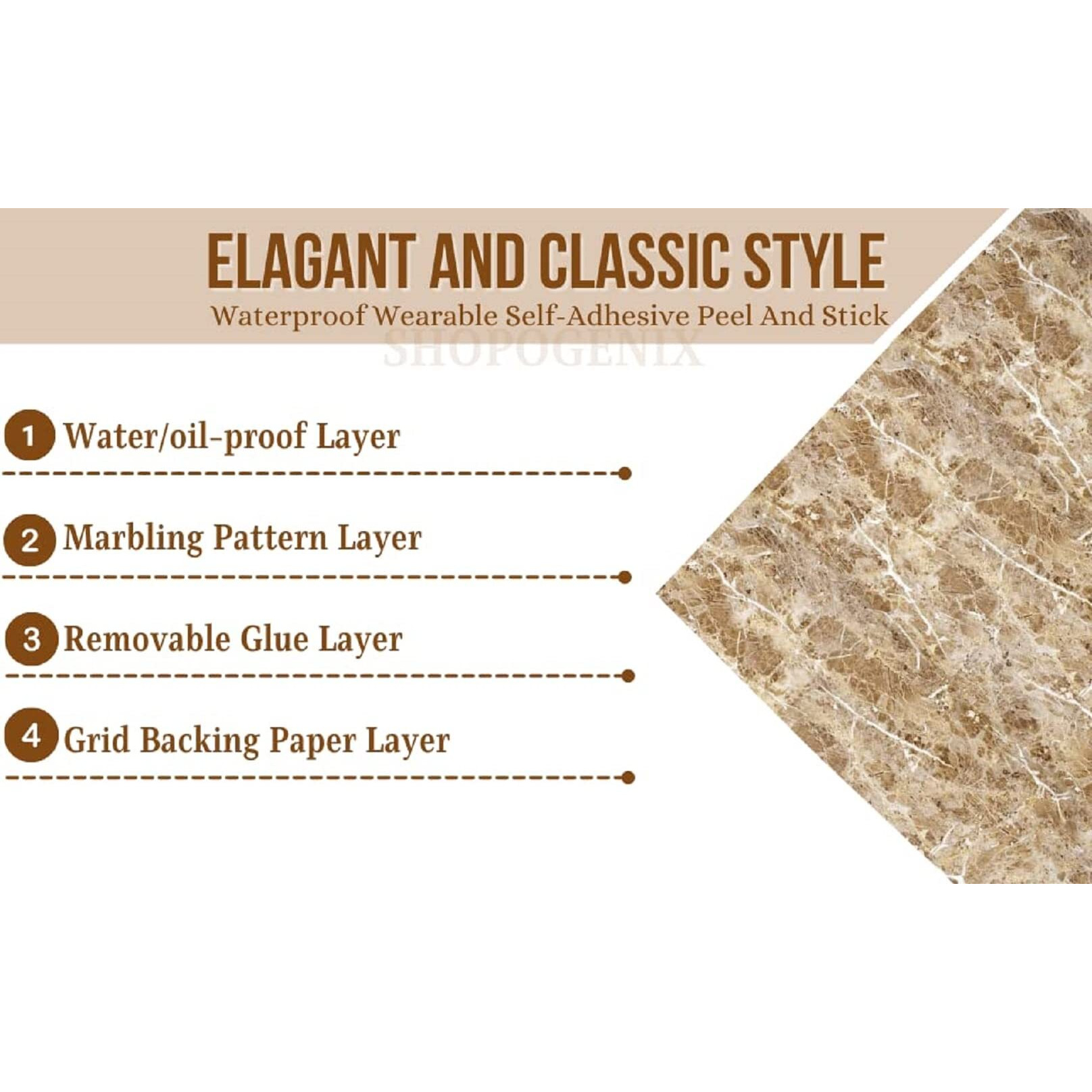 Kashival Marble Wallpaper Oil Proof Waterproof Kitchen Countertop Paper, Cabinets Marbel Wall Papers Wall Stickers Marble Wallpaper Furniture (Size 60 * 200 Cm) (Light Coffee A12)