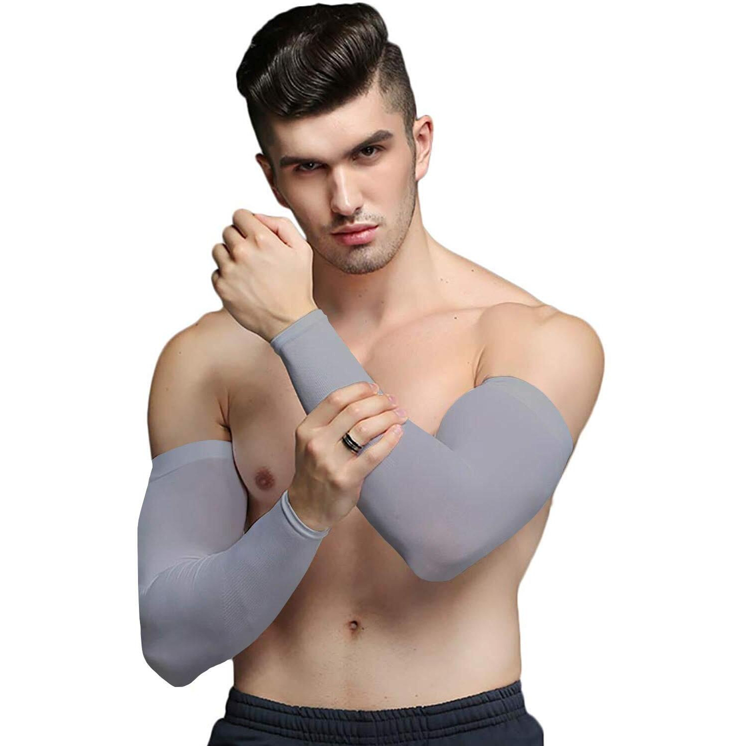 Mizuna Arm Sleeve Unisex Sports Compression Sun Protection Uv Upf 50 Cooling Sleeve Tattoo Cover Up Men & Women Cycling Cricket Biking Riding Golf Football Basketball & Running Grey Combo Of 2