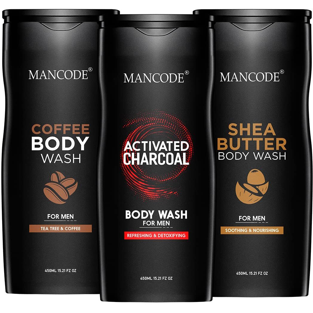 Man Code Body Wash For Men Refreshing & Detoxifying Treats Oily Skin Body Wash Gel For Men Size Bottle - 450Ml (Charcoal Shea Butter & Coffee Body Wash Gel, Pack Of 3)