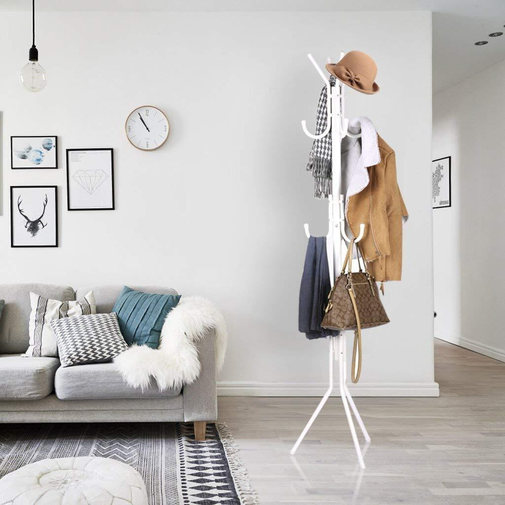 Leopax 8 Hook Metal Coat Stand Hanger For Hanging Clothes, Towels, Hats | Garment Stand, Cloth Stand, Cloth Hanger, Standing Coat Rack - White, 44 X 44 X173 Cm