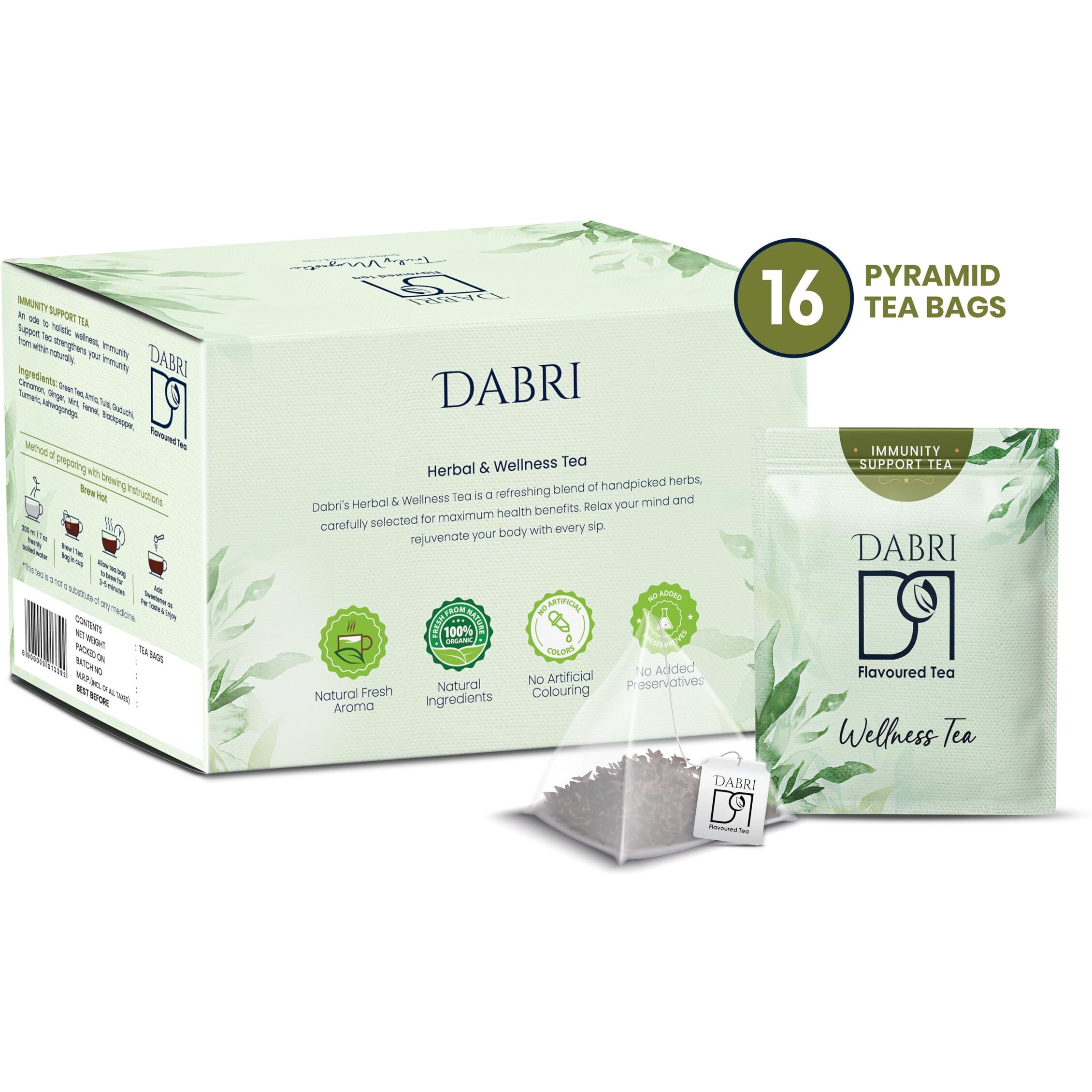 Dabri Immunity Support Tea 16 Pyramid Tea Bags | Build Immunity, Detoxifies Body, Improves Metabolism, Boosts Immunity And Also Improve Digestion (16 Pyramid Tea Bags)
