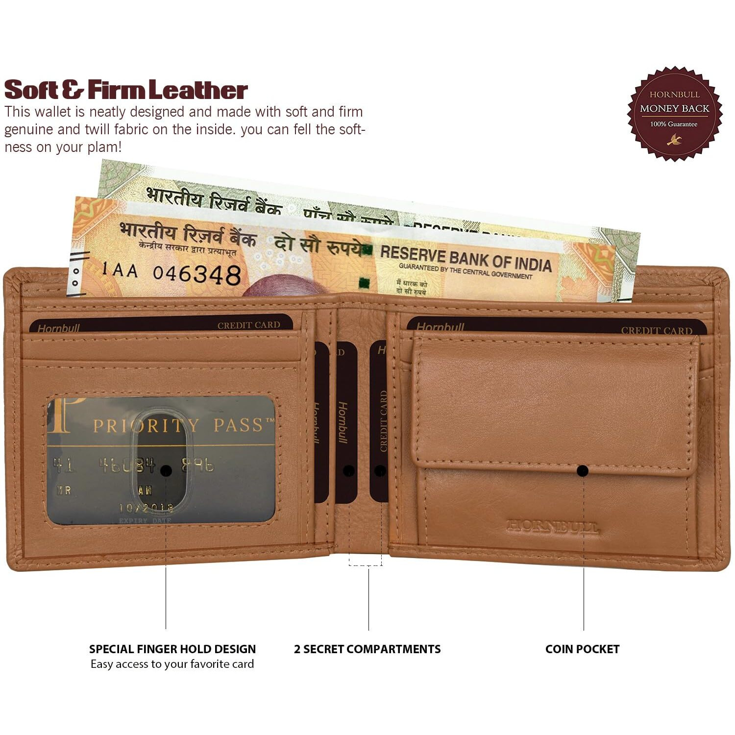 Hornbull Maddison Rfid Blocking Leather Wallet For Men | Wallets Men Leather | Mens Wallet Cognac Brown
