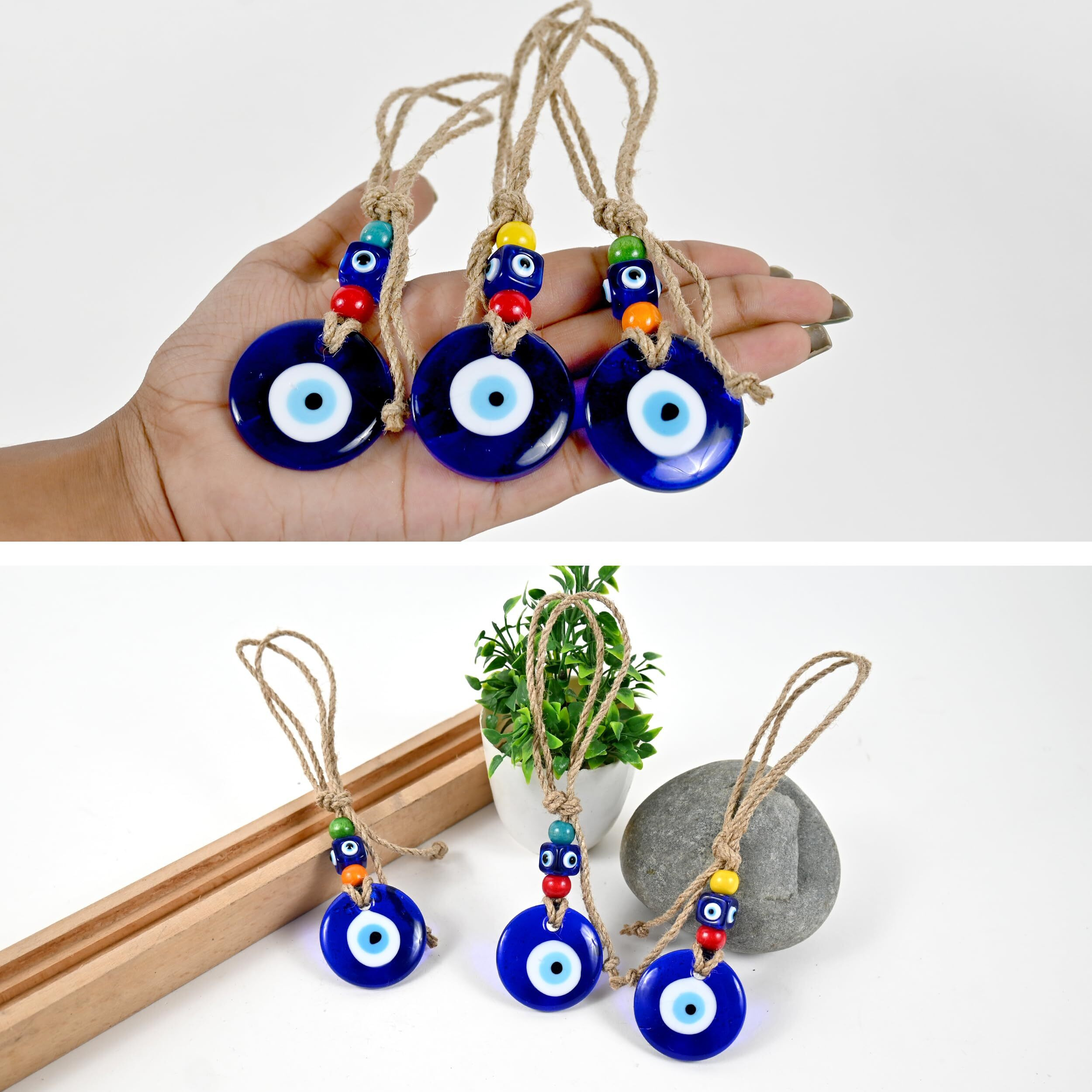 Vkora Handmade Blue Glass Evil Eye Hanging For Good Luck Zodiac Success Health Wealth Prosperity | Decoration For Home Office Garden And Car Hanging |Nazar Battu. (2Mb4)- Pack Of 1