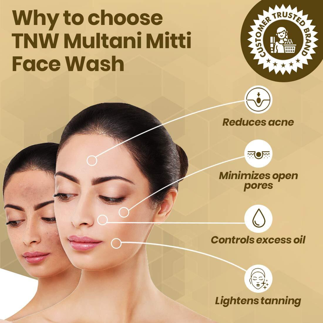 Tnw-The Natural Wash Multani Mitti Ayurvedic Face Wash (Pack Of 3 * 100Ml) | With FullerS Earth, Sandal Wood & Saffron | For Glowing, Radiant & Tan-Free Skin | Normal To Oily Skin | For Men & Women