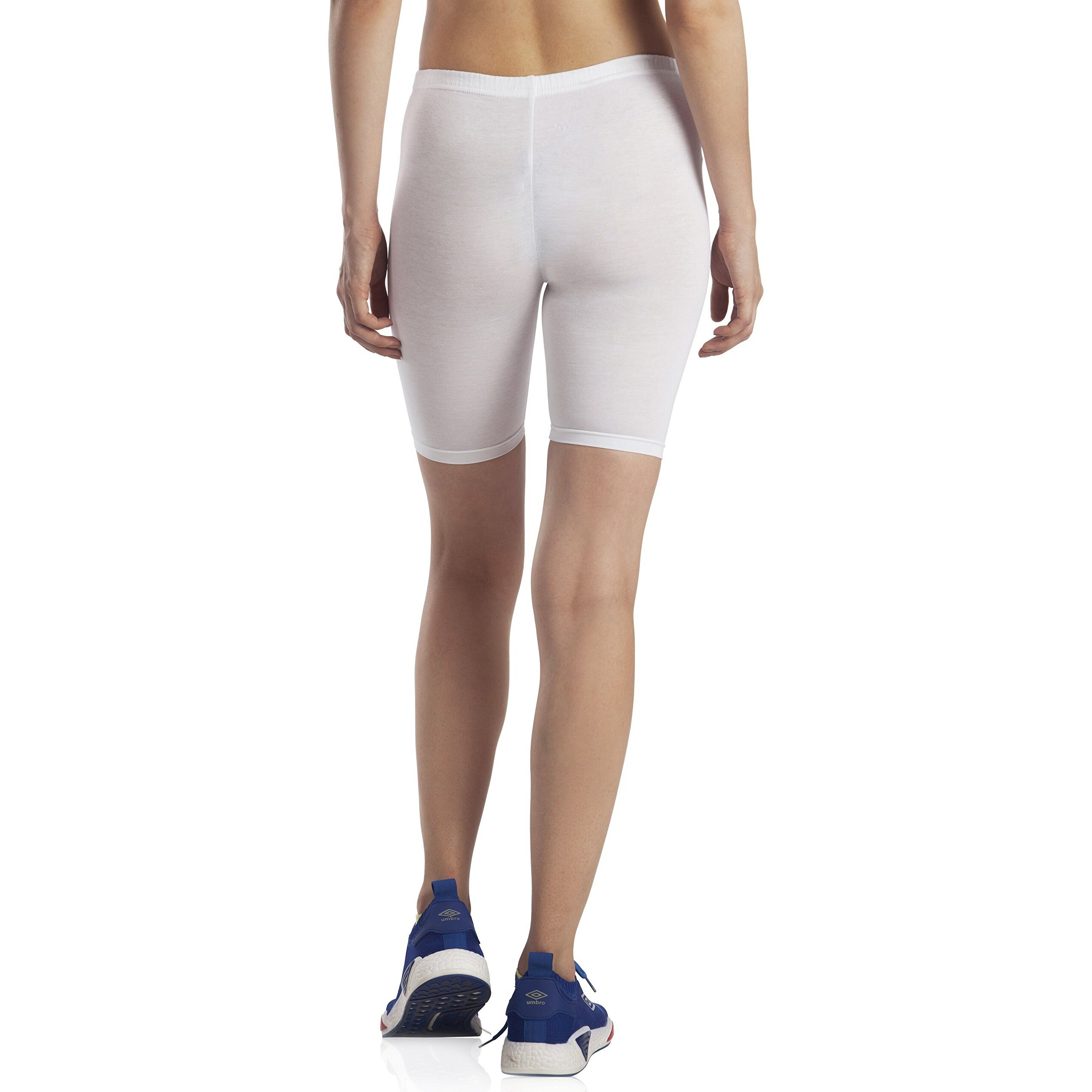 Lavos Women Under Dress Sports Cycling Shorts, Bamboo Cotton Activewear Yoga Gym Workout Anti-Bacterial Uniform, Elastic Mid Waist Shorties Tights For Womens And Girls(S) White