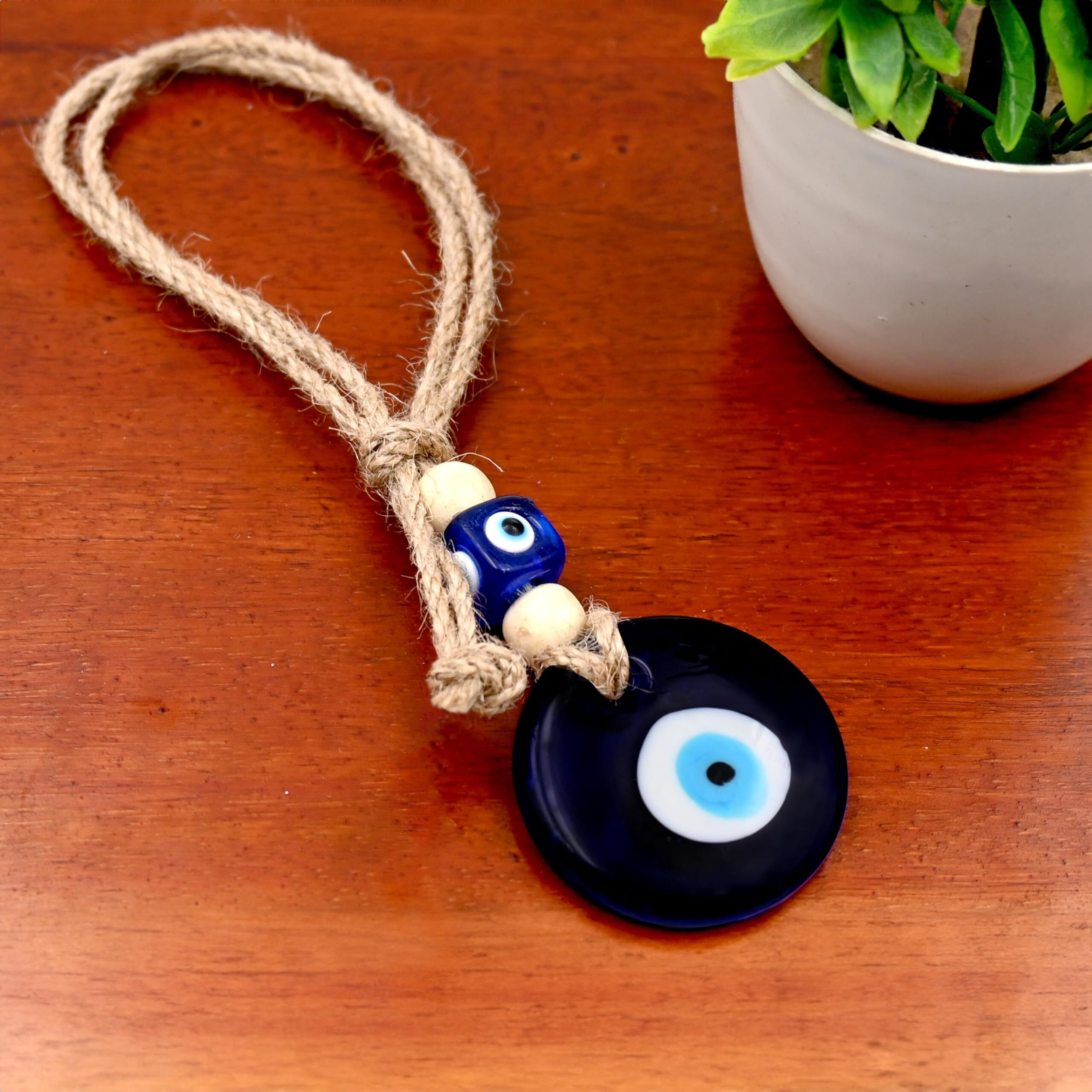 Vkora Handmade Blue Glass Evil Eye Hanging For Good Luck Zodiac Success Health Wealth Prosperity | Decoration For Home Office Garden And Car Hanging |Nazar Battu. (2Wb4)
