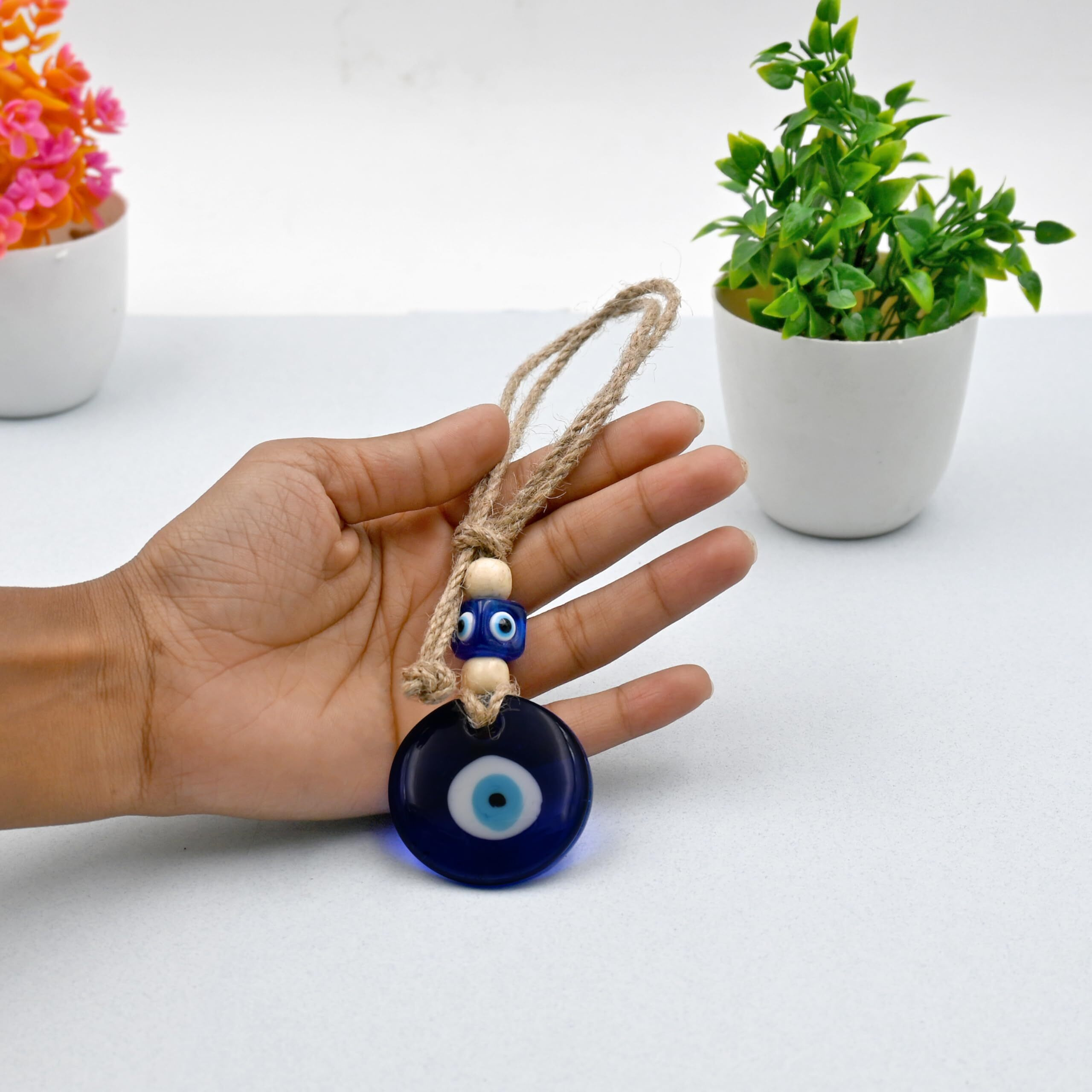 Vkora Handmade Blue Glass Evil Eye Hanging For Good Luck Zodiac Success Health Wealth Prosperity | Decoration For Home Office Garden And Car Hanging |Nazar Battu. (2Wb4)