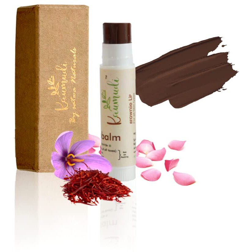 Kaumudi Handmade & 100% Natural 3 In 1 Lip Balm (Lip Tint, Cheek Tint, Eye Shadow) Made With Rose & Saffron Essential Oil, Best For Dry, Damaged & Chapped Lips, Hydrates & Moisturizes (Brownie Lip)