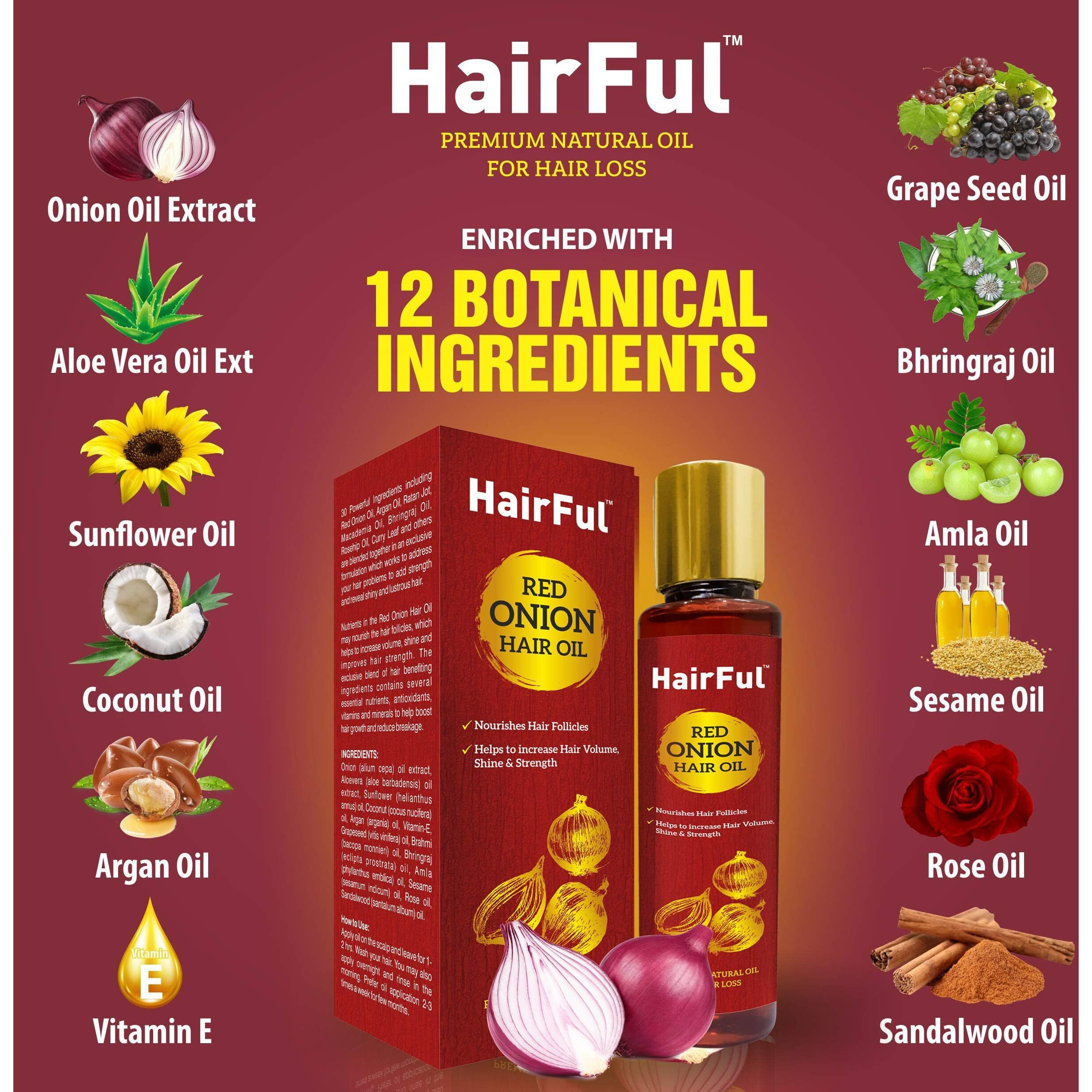 Hairful Ayurvedic Red Onion Hair Oil For Hair Growth And Hair Fall Control | Suitable For All Hair Types | Help To Increase Hair Volume, Shine And Strengh | For Men & Women | 120 Ml