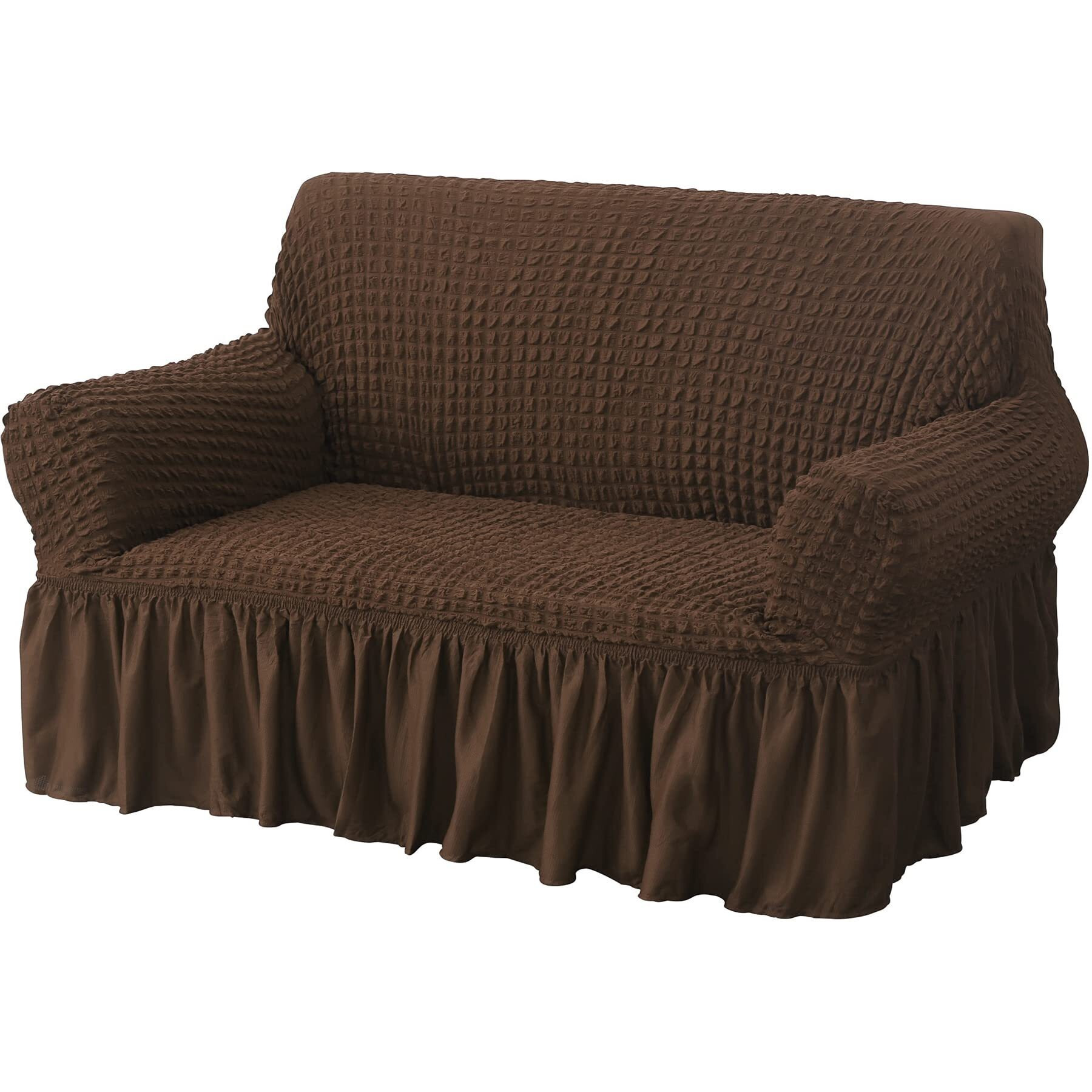 House Of Quirk Turkish Bubble Frill 280 Gsm Sofa Slipcovers, Durable Washable Universal Double Seater High Elastic Furniture Protector (Coffee, 145-185Cm)