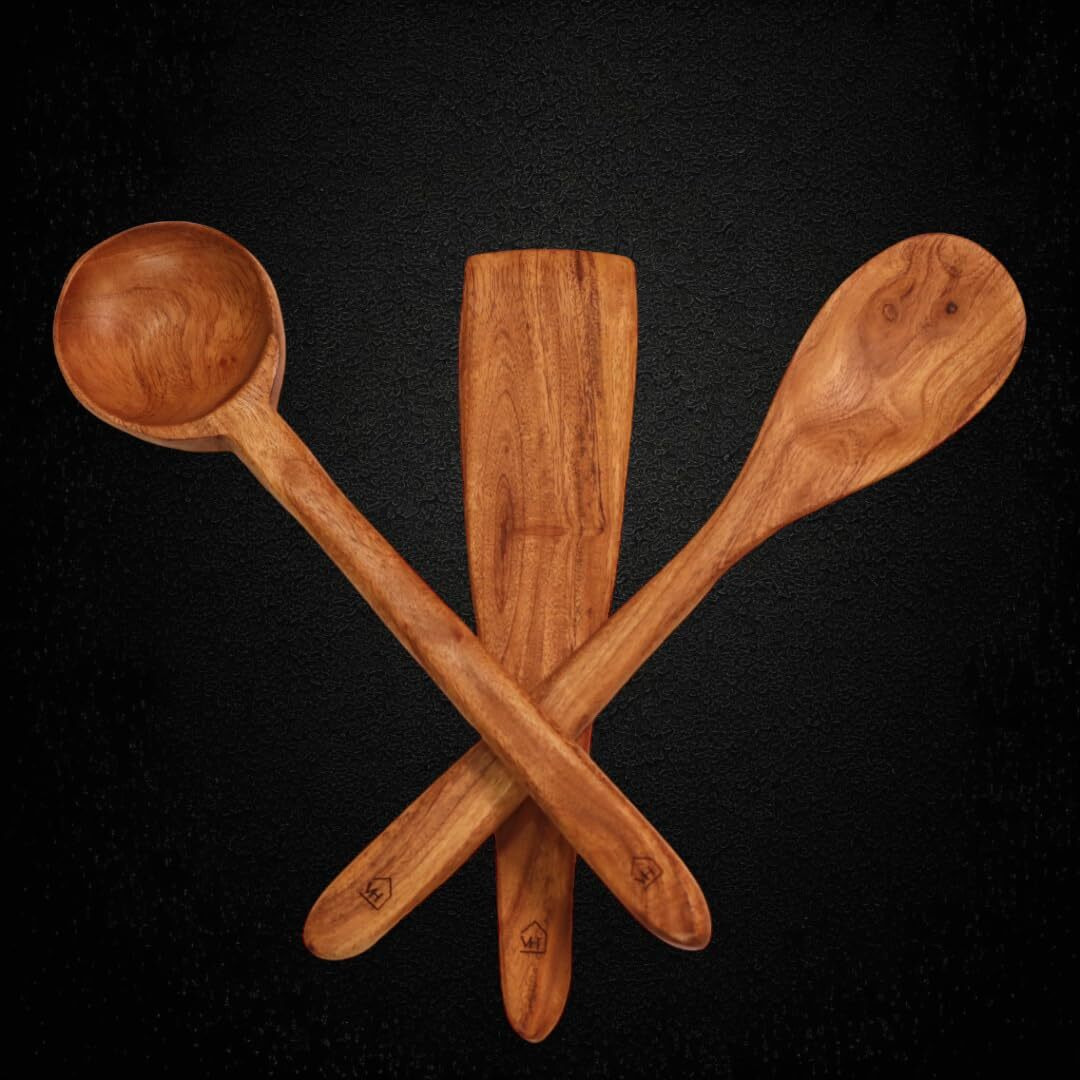 Vesta Homes Neem Wood Spoon/Compact Flip/Spatula/Ladle For Cooking Dosa/Roti/Chapati | Kitchen Tools | No Harmful Polish | Naturally Non-Stick | Handmade | Height- 12Inch
