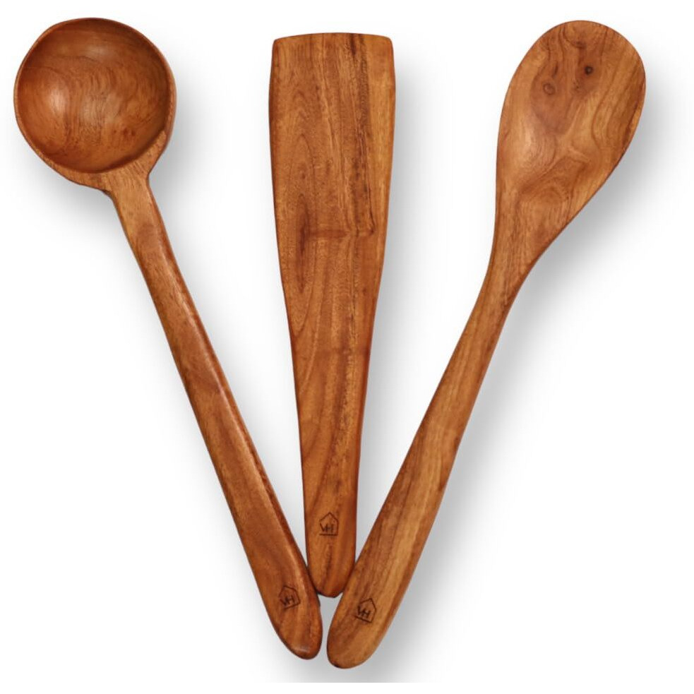 Vesta Homes Neem Wood Spoon/Compact Flip/Spatula/Ladle For Cooking Dosa/Roti/Chapati | Kitchen Tools | No Harmful Polish | Naturally Non-Stick | Handmade | Height- 12Inch