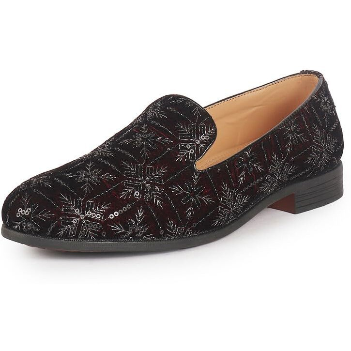 Fausto Fst Fosme-2165 Cherry-41 Men Cherry Ethnic Velvet Sequin Embroidered Prom Slip On Juttis And Mojaris For Wedding|Party Slip-On|Traditional Kurtas Shoes|Festive Slip On Shoes (7 Uk)
