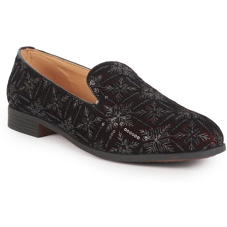 Fausto Fst Fosme-2165 Cherry-41 Men Cherry Ethnic Velvet Sequin Embroidered Prom Slip On Juttis And Mojaris For Wedding|Party Slip-On|Traditional Kurtas Shoes|Festive Slip On Shoes (7 Uk)