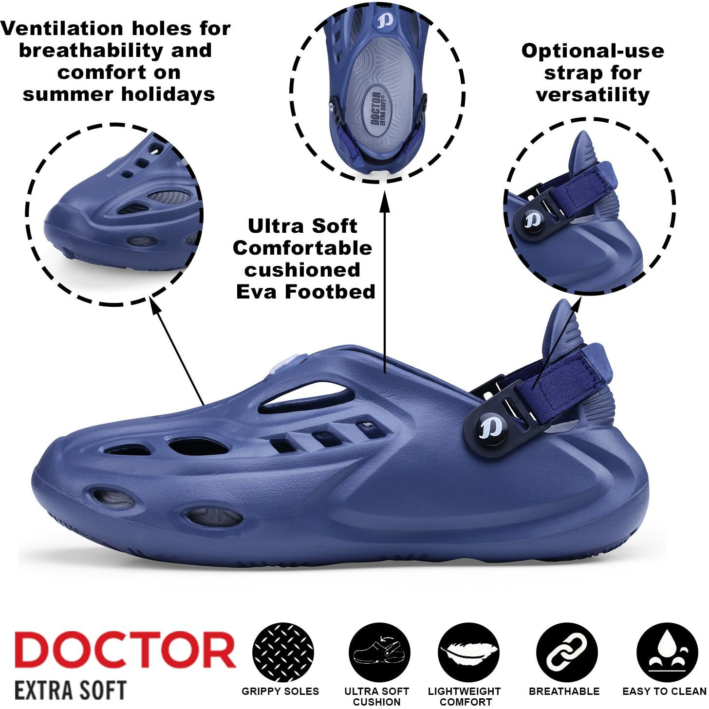 Doctor Extra Soft Men's Sports Extra Padding Casual Clogs/Sandals With Adjustable Back Strap For Adult| Comfortable & Lightweight| Stylish & Anti-Skid| Everyday Use Waterproof Mules Gents/Boys D-531