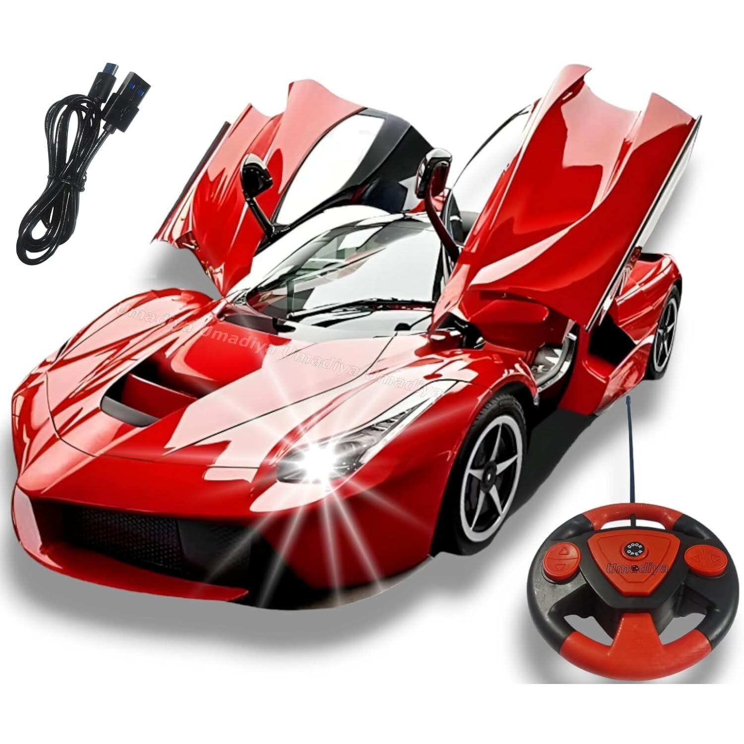 Galaxy Hi-Tech Rechargeable Remote Control Sports Car With Openable Doors Rc Car With Led Lights For Kids Super Sports Car For Kids High Speed Rc Car Toy Big Size 3-10 Years Old Kids, Multicolor